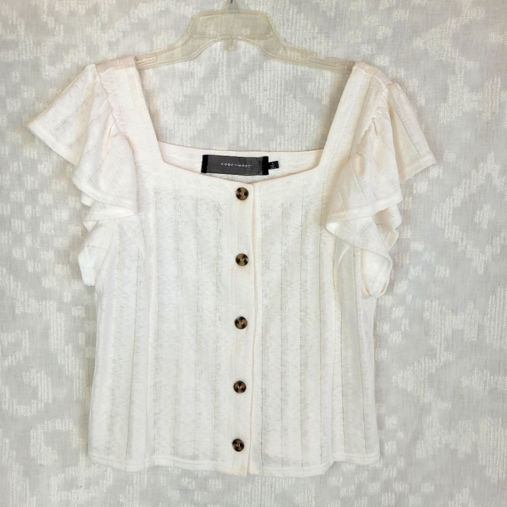 Code x Mode ivory top button front square neckline flare sleeves fairy girly M - Picture 7 of 8